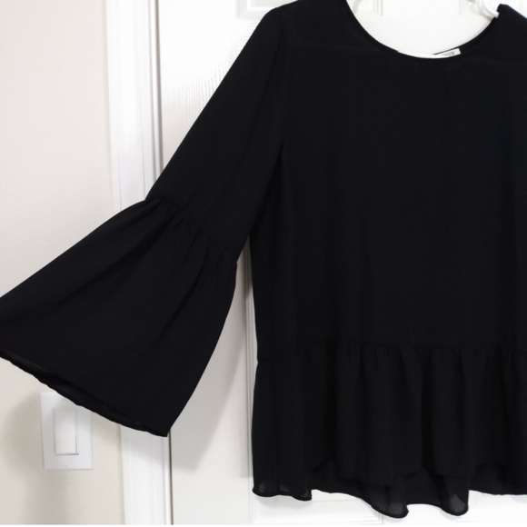 J.CREW SEMI-SHEER BLACK BLOUSE PEPLUM BELL SLEEVES XXL - Picture 5 of 7
